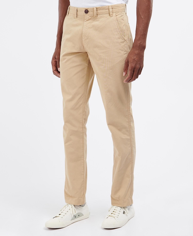 Beige Men's Barbour Glendale Chino Pants | IGMBCR-954