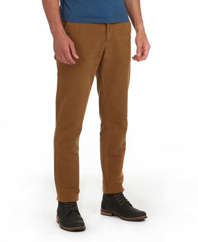 Beige Men's Barbour Neuston Moleskin Trousers Pants | KSWNJM-249