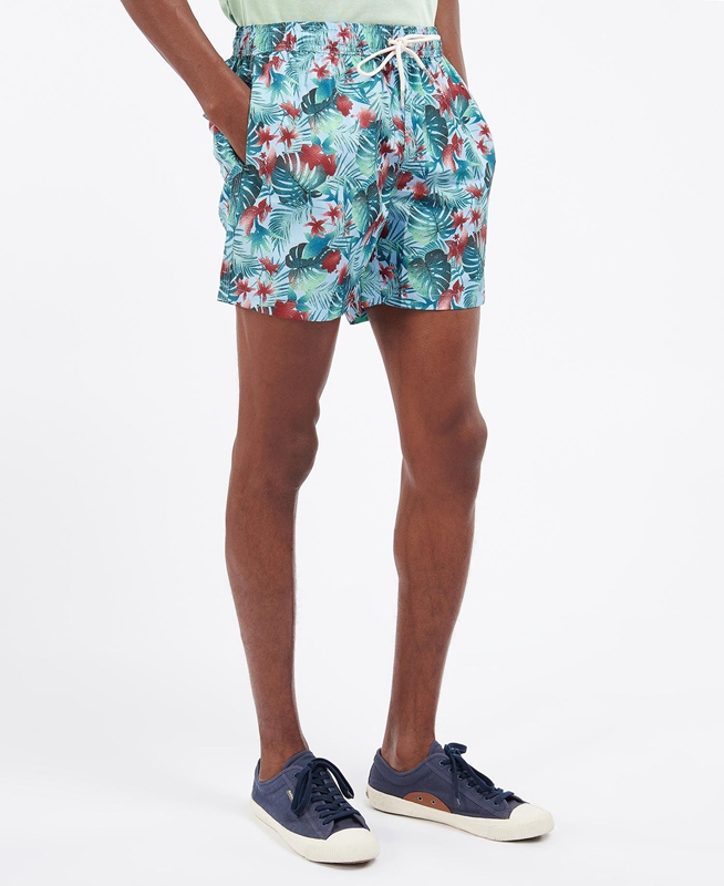 Blue Men's Barbour Hawaiian Print Swim Pants | GDBQKL-326