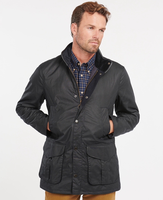 Blue Men's Barbour Hereford Waxed Jackets | VAEZUL-846