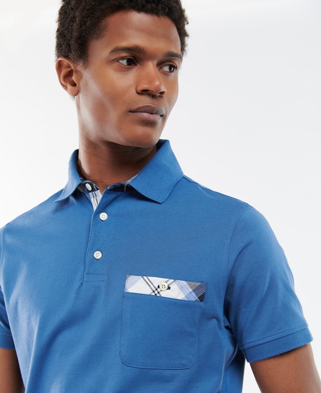 Blue Men's Barbour Lirst Polo shirts | DUQBVY-723