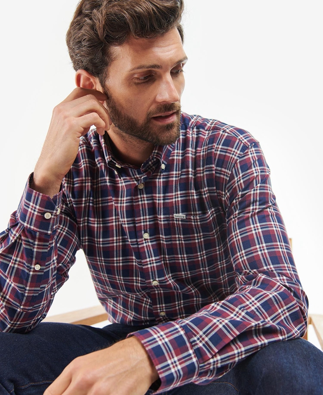 Blue Men's Barbour Turville Regular Fit Shirts | CXGRLE-348