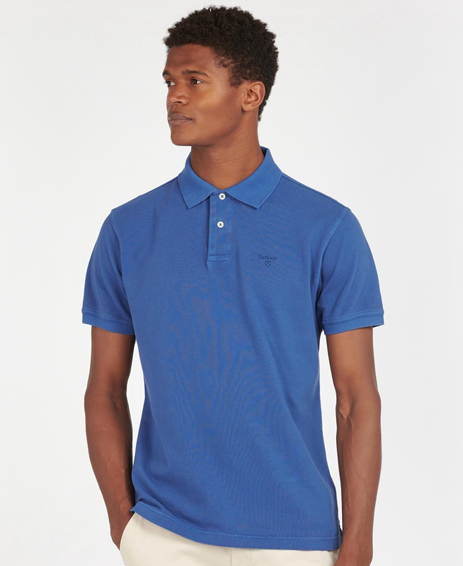 Blue Men's Barbour Washed Sports Polo shirts | EXGLJO-431