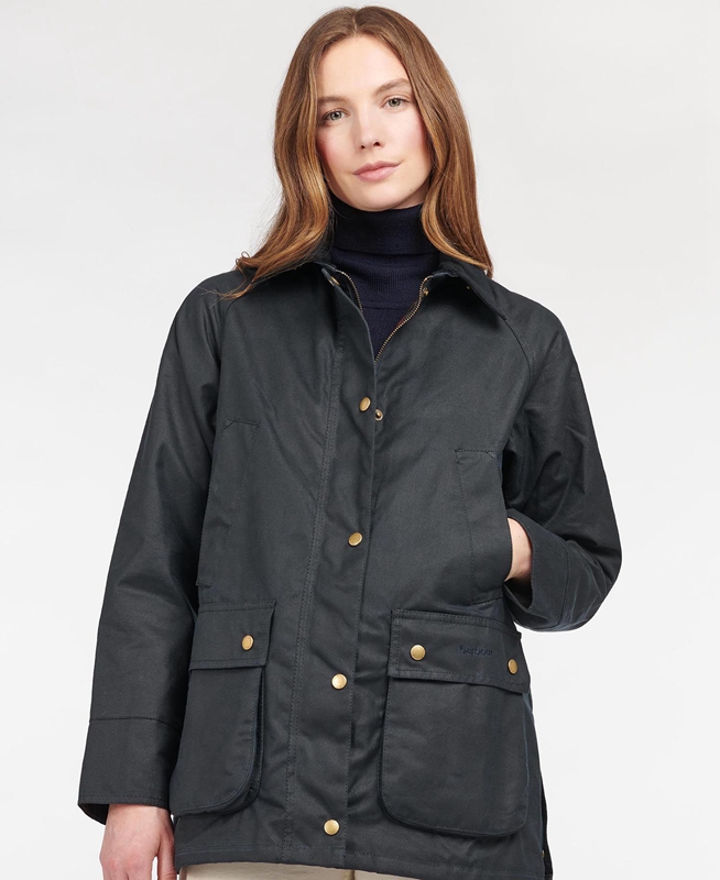 Blue Women's Barbour Acorn Waxed Cotton Waxed Jackets | VFMKAY-504