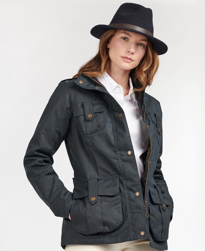 Blue Women's Barbour Winter Defence Waxed Jackets | VWUZMK-053