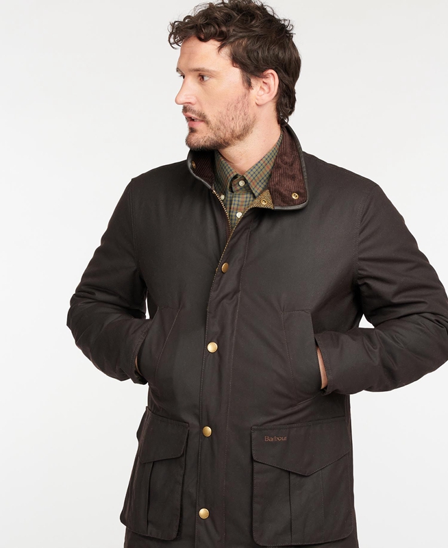 Brown Men's Barbour Hereford Waxed Jackets | ROJTQN-906