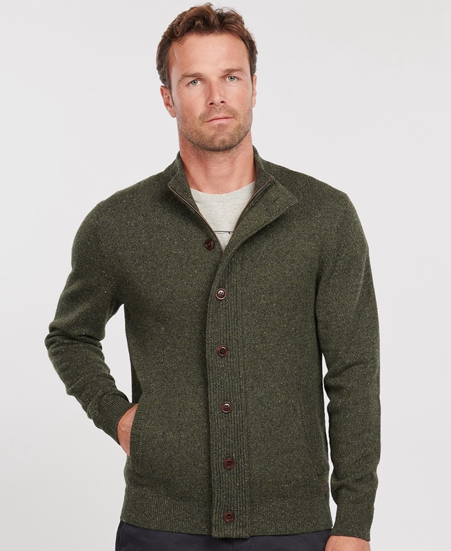 Green Men's Barbour Essential Cardigan Tisbury Zip Through Sweaters | VWXCZK-396