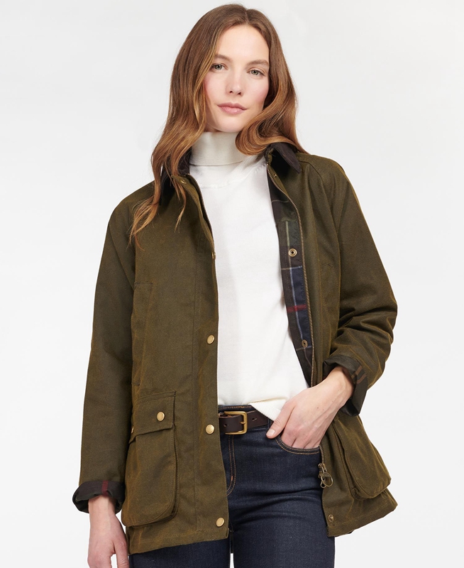 Green Women's Barbour Acorn Waxed Cotton Waxed Jackets | VDORAQ-176