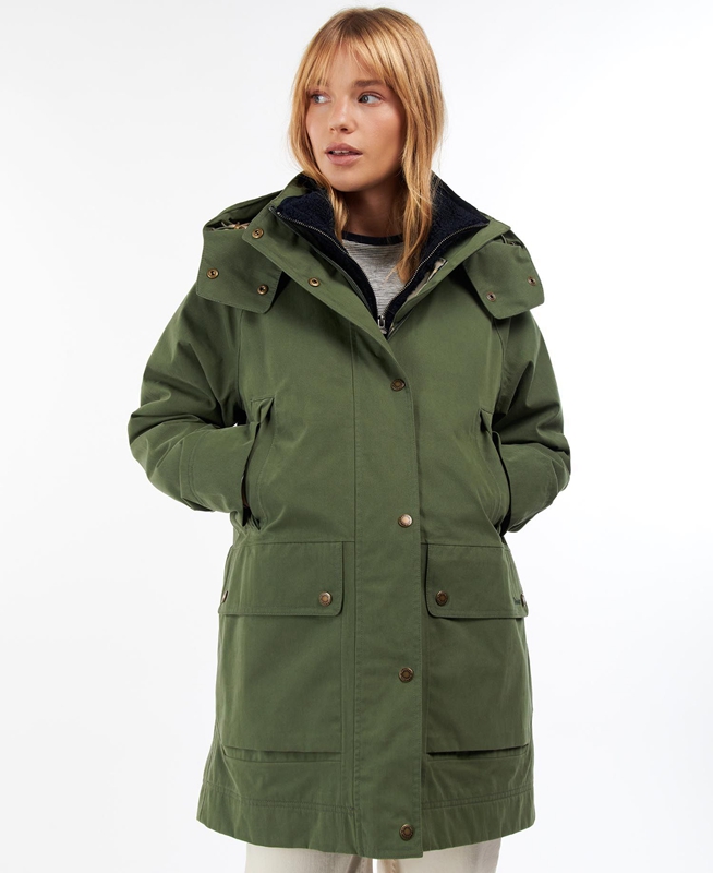 Green Women's Barbour Clary Waterproof Jackets | TQNYDU-392