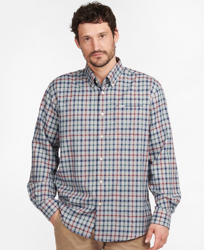 Grey Men's Barbour Hemd Coll Thermo Shirts | JQYUIW-584