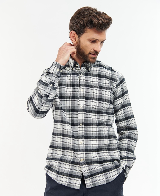 Grey Men's Barbour Stonewell Tailored Fit Shirts | SWMECL-958