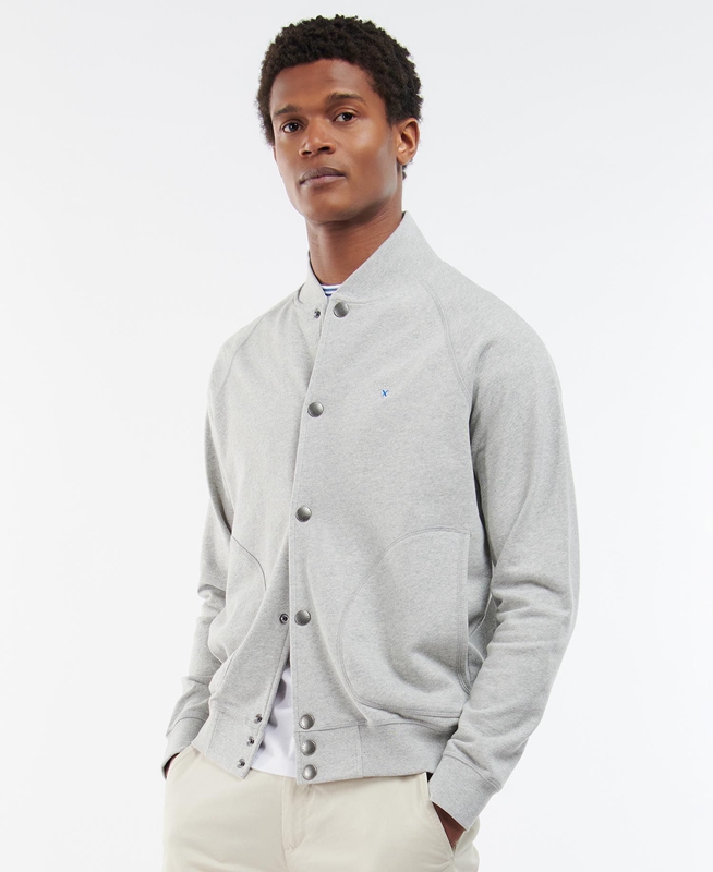 Grey Men's Barbour Whitewell Button Thru Sweatshirts | BPRHSN-634