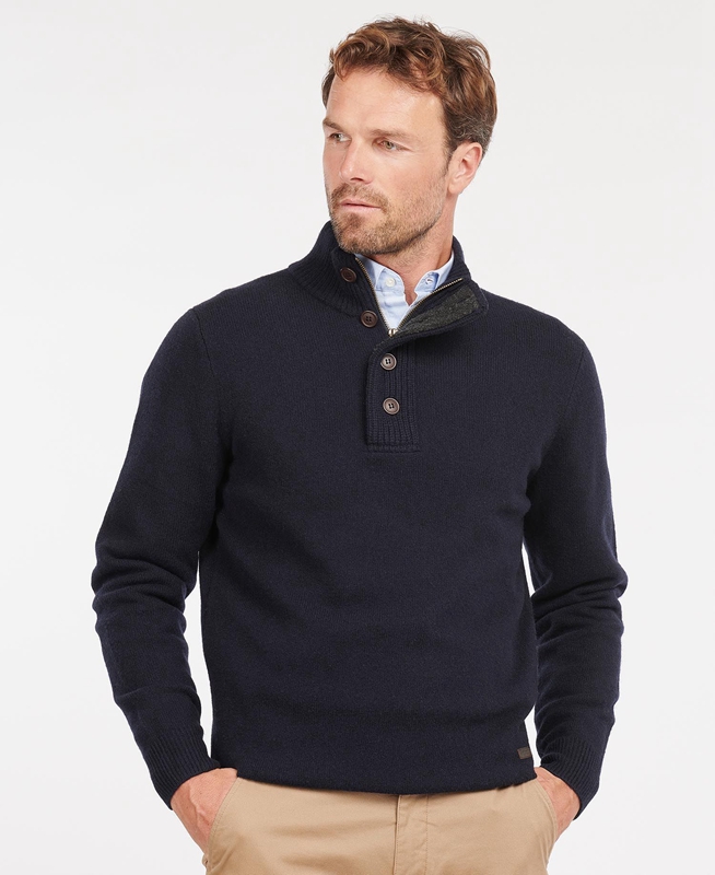 Navy Men's Barbour Essential Patch Half Zip Sweaters | RZOBKD-218