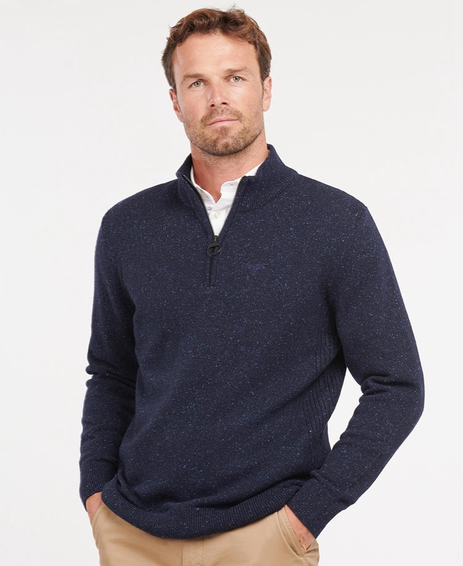 Navy Men's Barbour Essential Tisbury Half Zip Sweaters | YBIPEJ-240