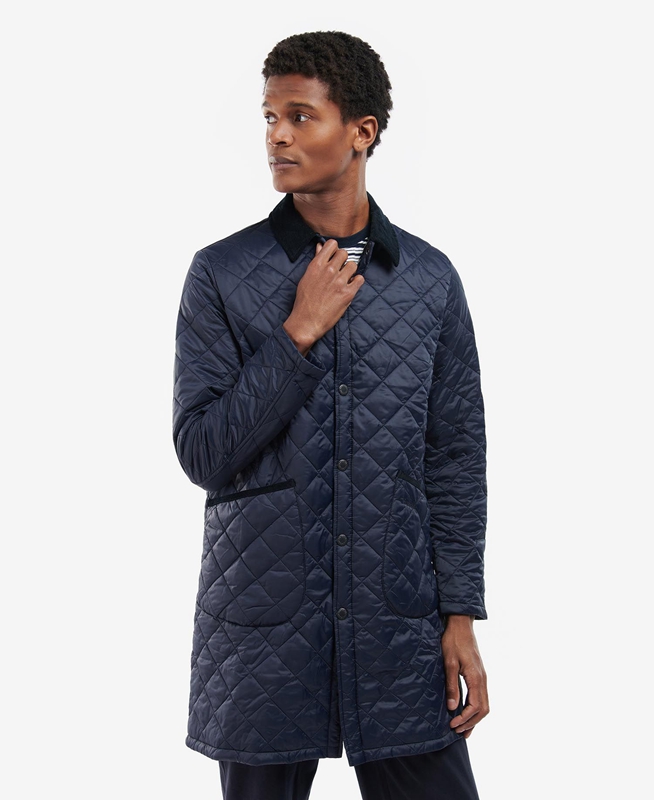 Navy Men's Barbour Long Liddesdale Quilted Jackets | NSFTIY-869