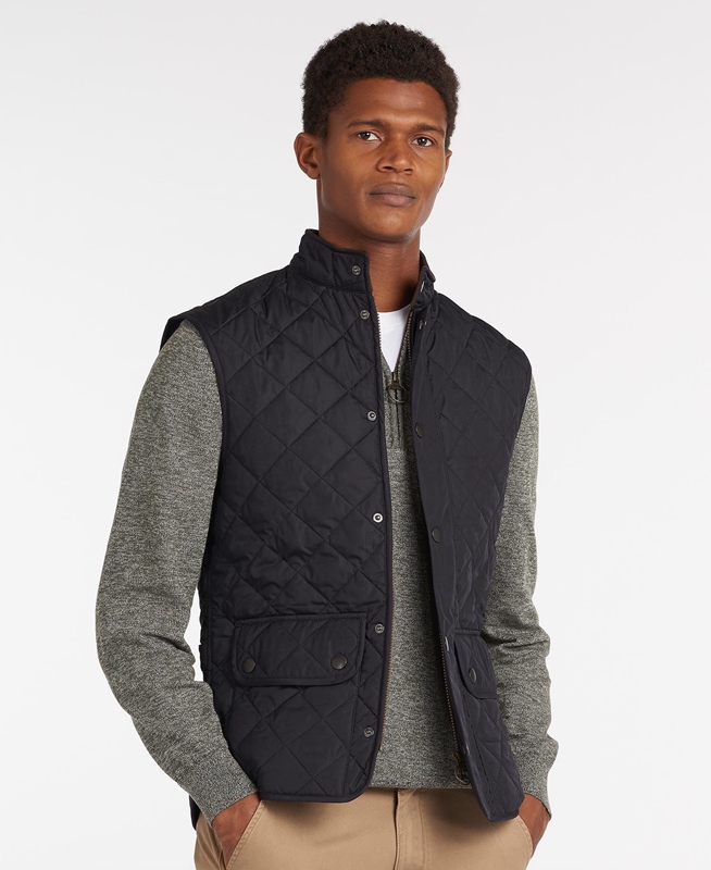 Navy Men's Barbour Lowerdale Vest | MZDGAF-741