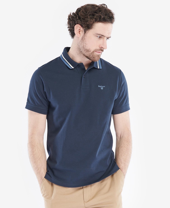 Navy Men's Barbour Otterburn Polo shirts | YQVFDG-318