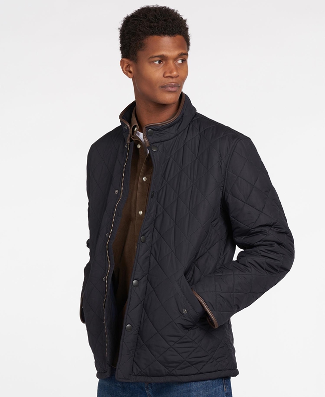 Navy Men's Barbour Powell Quilted Jackets | XIFKAV-823