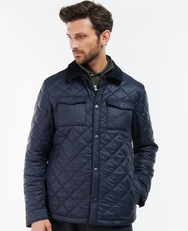 Navy Men's Barbour Shirt Quilted Jackets | YNSIWA-905