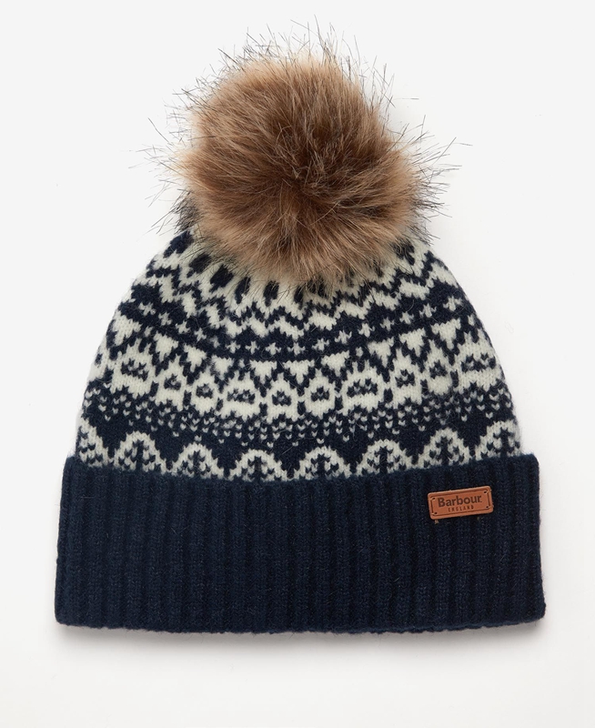 Navy Women's Barbour Beanie Alpine Fair Isle Pom Hats | NEWOML-531