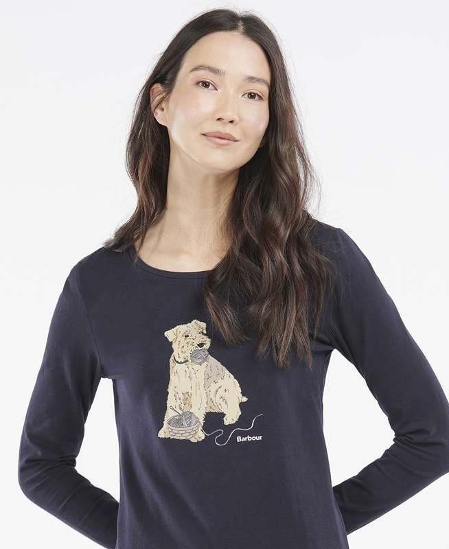 Navy Women's Barbour Fairsfield Long Sleeve T Shirts | ZVMSGF-187