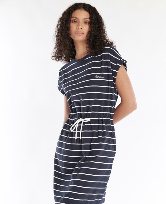 Navy Women's Barbour Marlo Stripe Dress | ZTGXPJ-431