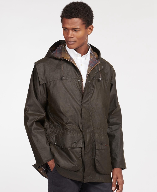 Olive Men's Barbour Classic Durham® Waxed Jackets | PFJNSR-864