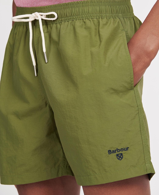 Olive Men's Barbour Essential Logo 5'' Swim Pants | XSGWVK-091