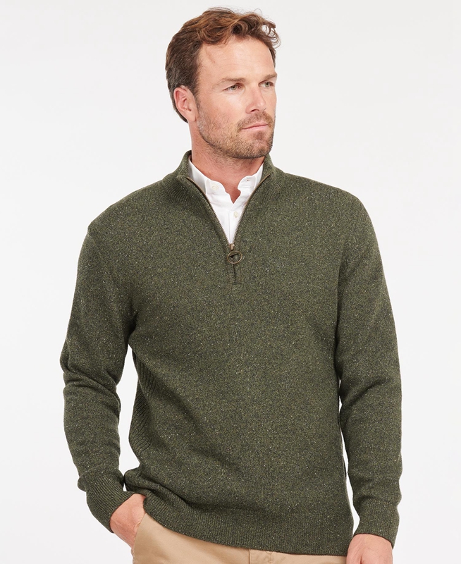 Olive Men's Barbour Essential Tisbury Half Zip Sweaters | ECVDQA-403