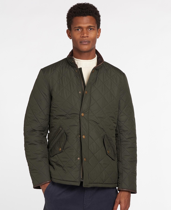 Olive Men's Barbour Powell Quilted Jackets | JDKGNL-594