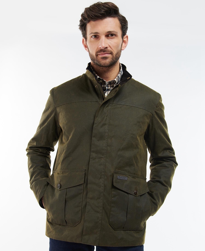 Olive Men's Barbour Sheldon Waxed Jackets | MKCLUD-401