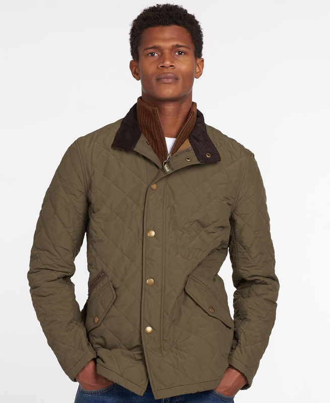 Olive Men's Barbour Shoveler Quilted Jackets | IWVBNJ-284