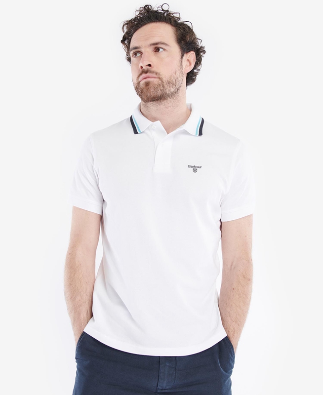 White Men's Barbour Otterburn Polo shirts | TJAIZH-963