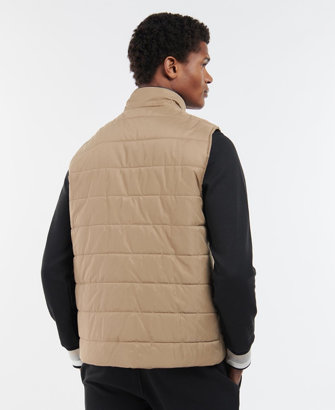 Beige Men's Barbour Farnham Vest | UAVMTJ-075