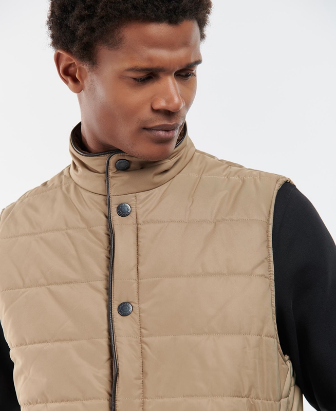 Beige Men's Barbour Farnham Vest | UAVMTJ-075