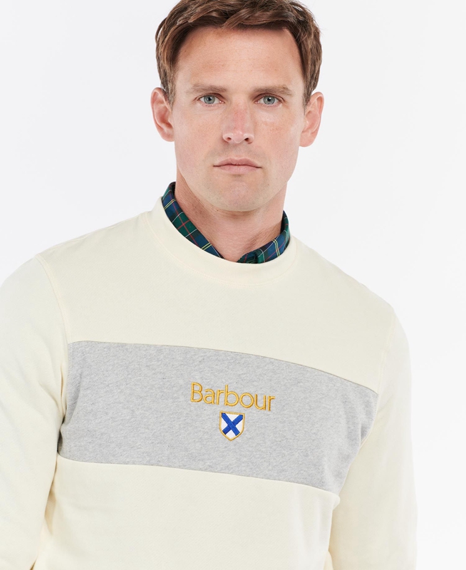 Beige Men's Barbour Honour Panel Crew Sweatshirts | QGUYHX-761