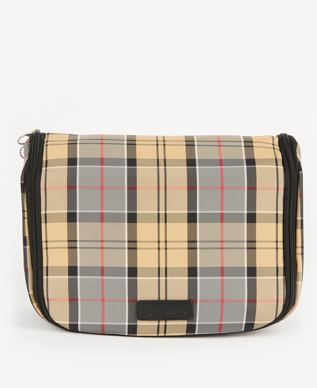 Beige Men\'s Barbour Tartan Hanging Washbag Bags | XFJTWL-245