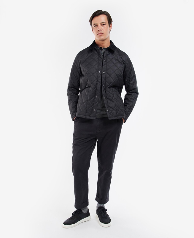 Black Men's Barbour Checked Heron Quilted Jackets | FXSHIZ-472