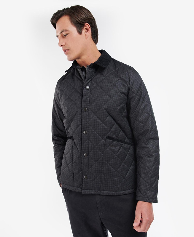 Black Men\'s Barbour Checked Heron Quilted Jackets | FXSHIZ-472