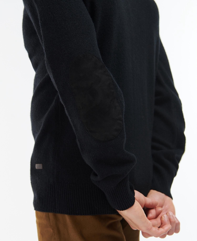 Black Men's Barbour Essential Elbow Patch Sweaters | QCMIRP-582