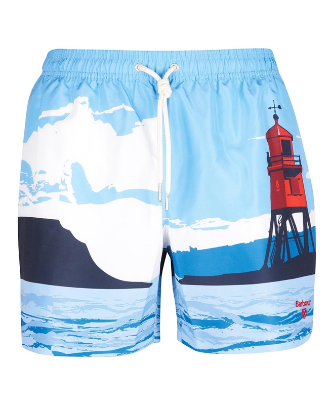 Blue Men's Barbour Beacon Print Swim Pants | KTEQYR-126