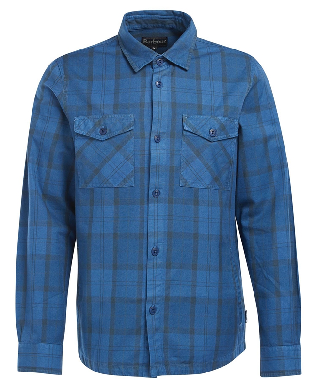 Blue Men's Barbour Overdyed Cannich Overshirt Shirts | VPQHOI-412