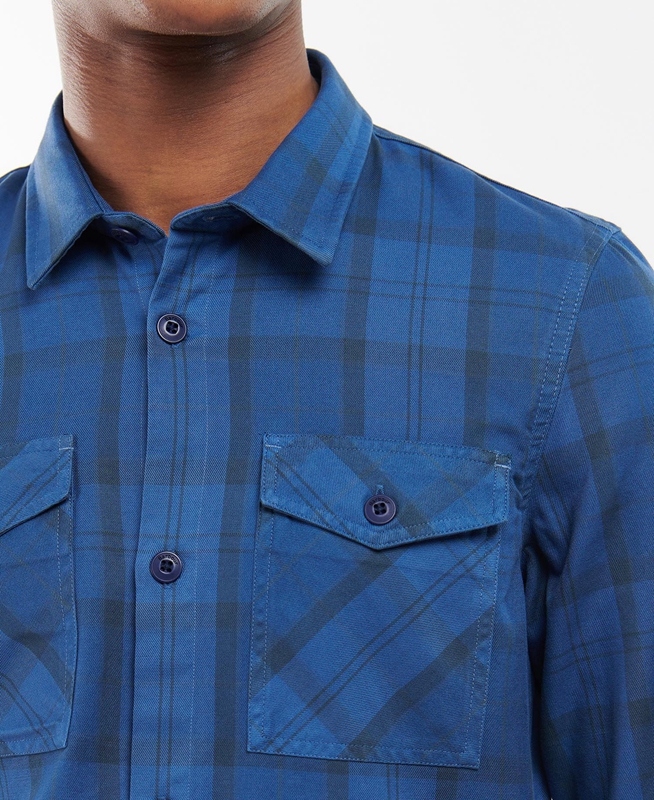 Blue Men's Barbour Overdyed Cannich Overshirt Shirts | VPQHOI-412