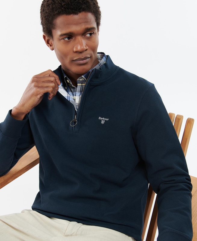 Blue Men's Barbour Rigg Half Zip Sweatshirts | JKGHQS-031