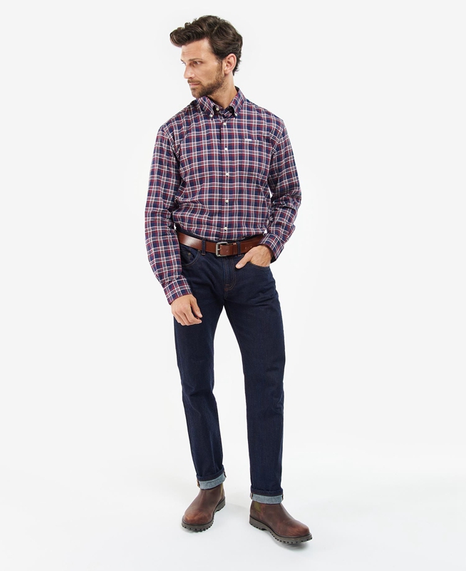 Blue Men's Barbour Turville Regular Fit Shirts | CXGRLE-348