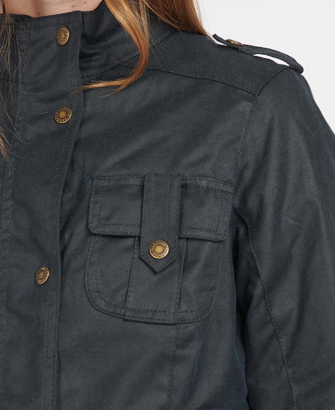 Blue Women's Barbour Winter Defence Waxed Jackets | VWUZMK-053