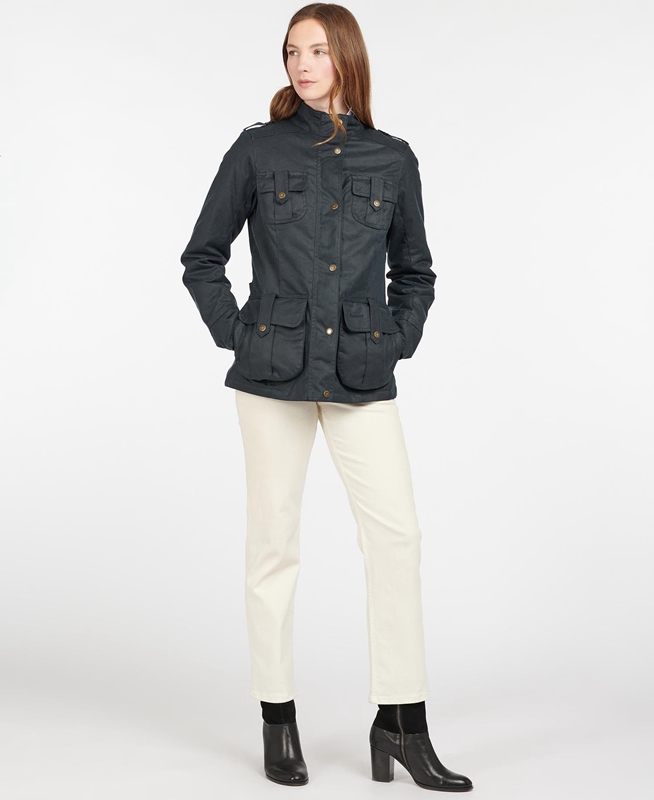 Blue Women's Barbour Winter Defence Waxed Jackets | VWUZMK-053