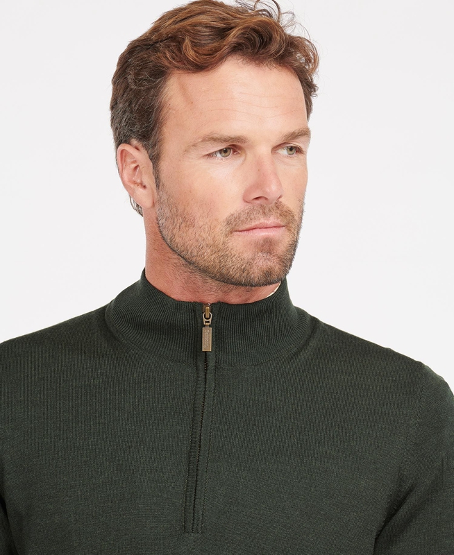 Green Men's Barbour Gamlan Half Zip Sweaters | KPGIVA-392