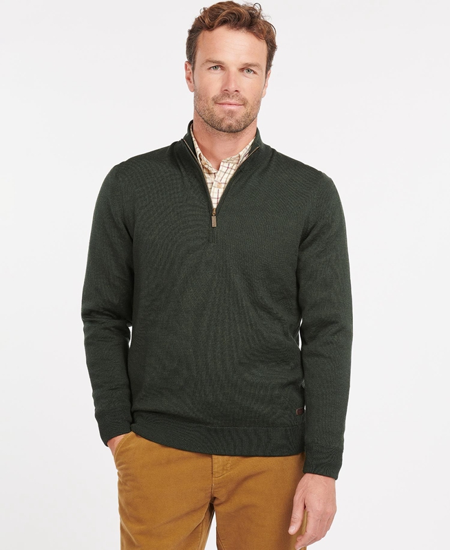 Green Men\'s Barbour Gamlan Half Zip Sweaters | KPGIVA-392