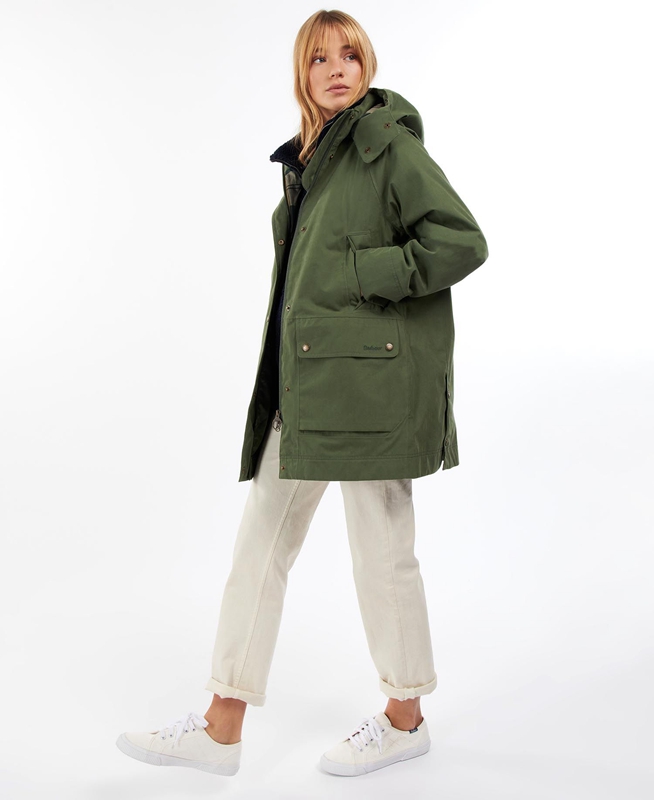 Green Women's Barbour Clary Waterproof Jackets | TQNYDU-392